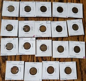 19 PIECE LOT INDIAN HEAD CENTS 1889-1908 better grades diamonds rare - Picture 1 of 1