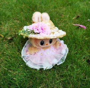 (No Dolls) For POP MART The Monsters Labubu Plush Doll Pink Flower Dress Set - Picture 1 of 8