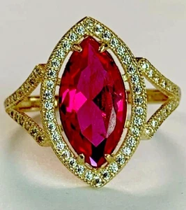 10K Fine Gold w / Ruby Sparkling Cubic Zirconia Women’s Vintage Style Ring - Picture 1 of 12