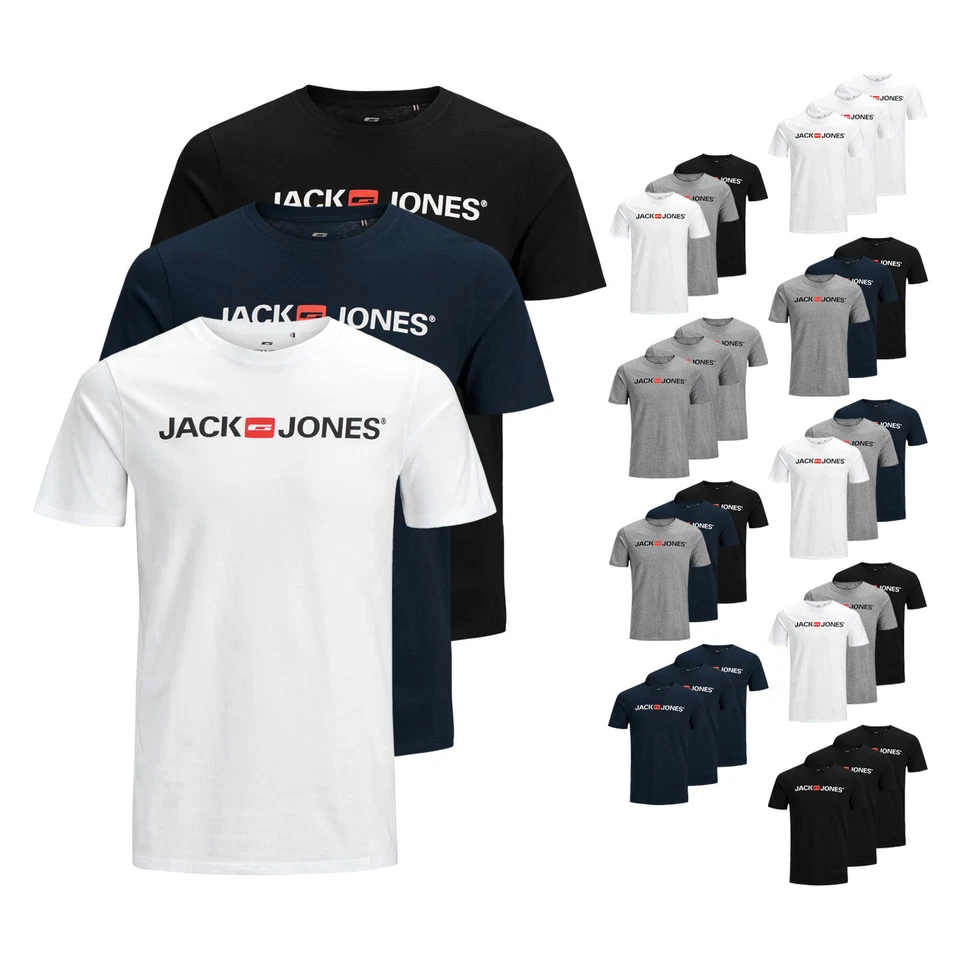 3er Pack JACK & JONES Herren Shirts T-Shirts Logo Tee Crew Neck - Bild 1 von 1