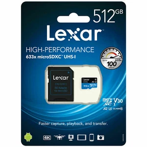 Lexar Micro SD Card 512G High Performance 633x Class10 Phone Tablet Memory U3 A2 - Picture 1 of 3