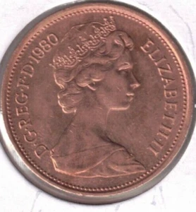 1980 Great Brittain Uncirculated Two Pence QEII and West Plumes & Crown Coin. - Bild 1 von 2