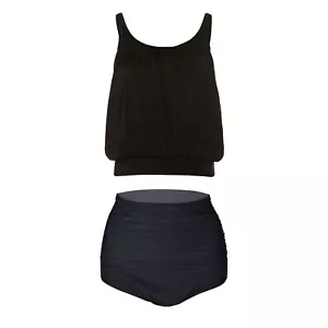 G-SW-S9) OCTOPUS DAMEN OVERSIZE TANKINI SET MIT HIGH WAIST SLIP NEU SCHWARZ. - Bild 1 von 7