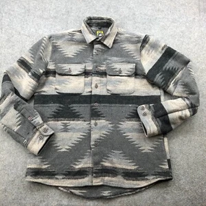 Aztec Shirt Men Large Gray Button Geometric Fleece Western Lined Shacket - Picture 1 of 13