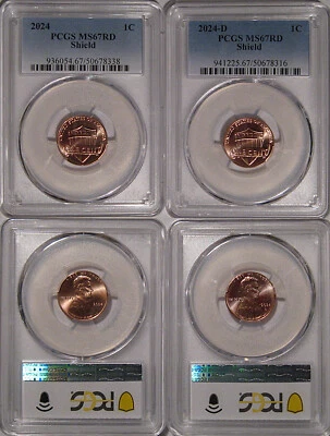 Conjunto de moedas 2024 P & D Lincoln SHIELD 1 centavo 2 PCGS MS67RD - Imagem 1 de 2
