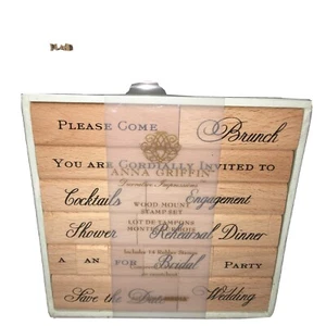 Juego de sellos de goma Anna Griffin con montaje en madera 14 por favor ven a brunch 47200 - Imagen 1 de 4