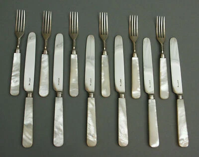 Biedermeier Obstbesteck 925 Silber Perlmutt Sheffield 1828 Mother of Pearl (516) - Bild 1 von 4