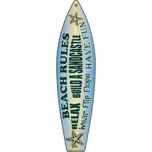 Beach Rules Novelty Metal Surf Board Sign 23"x6" Plaque Home Door Garage Wall - Picture 1 of 1