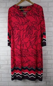 M Style womens a-line dress pink blue print 14 3/4 sleeve round neck - Picture 1 of 9