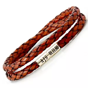 Herren Personalisiert Leder Bracelet-925 Sterlingsilber Clasp-Double Gewickelt - Bild 1 von 12