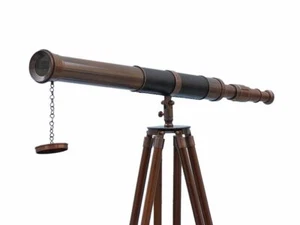 Antiguo telescopio náutico de latón de pie con soporte de trípode de madera 60 pulgadas - Imagen 1 de 3