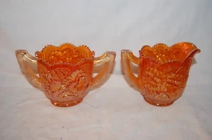Antique Canival Glass Marigold Pansies SUGAR + CREAMER - Picture 1 of 5