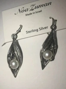 NOA ZUMAN ISRAEL - Orecchini pendenti goccia perle argento sterling 925 NUOVI 2" - Foto 1 di 3