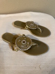JACK ROGERS GEORGICA METALLIC GOLD WHIPSTITCH THONG SANDALS SZ 6 - Picture 1 of 4