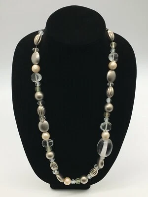 Collar Chico's Tono Latón Grueso Plata Vidrio Ovalado Cordón Boho Distintivo  Foto 1 de 4