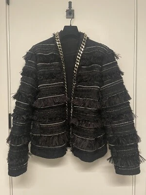 ВЗЛЕТНО-ПОСАДОЧНАЯ ПОЛОСА AUTH BALMAIN SPENCER ТВИД ВЫШИТЫЙ СТРАУС КУРТКА 40 США 50 ЕС $8K - Изображение 1 из 4