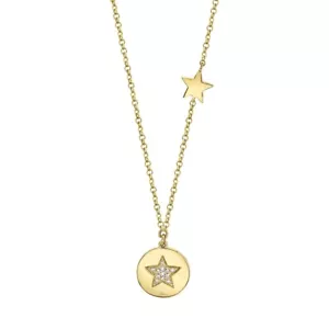 14K Yellow Gold Diamond Star Necklace Circle Disc Pendant Round Pave Natural - Picture 1 of 3