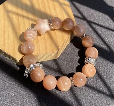 Pulsera elástica con cuentas redondas energéticas de piedra solar natural hecha a mano Foto 1 de 4