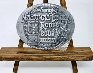 Hesston Wrangler 2002 Silver Tone NFR National Finals Rodeo Oval Belt Buckle VTG - Picture 1 of 9