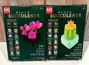Block Succulents Pig's Ear & Golden Ball Cactus Building Block Set of 2 New - Picture 1 of 6