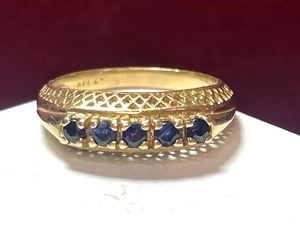 ANILLO BANDA ZAFIRO AZUL ORO 14K PIEDRAS PRECIOSAS NATURALES TALLA 8 VINTAGE 4,3grs - Imagen 1 de 17