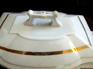 Antike 10 3/4" DECKELTERRINE, JOHNSON BROS England ROYAL IRONSTONE mit 10 Gold - Bild 1 von 7