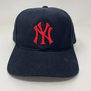 Vintage New York Yankees Hat Cap Snap Back Black Red Logo MLB Wool 90s Rare - Picture 1 of 10