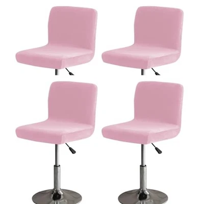 Barhocker Bezug mit Rückenlehne Samt Barhocker Schonbezüge Stretch 4er Set Rosa - Bild 1 von 4