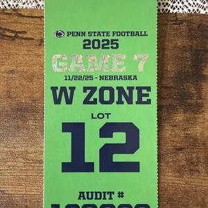 Penn State Football 2025 Parking Pass Penn State vs Nebraska Game 7, Lot 12 - Picture 1 of 2