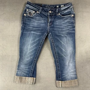 Miss Me Women's ALTERED Capri Jeans Distressed Flap Pockets Medium Blue Size 29 - Picture 1 of 9