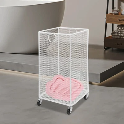 Cesta de lavandería enrollable de metal para baño cocina cesta de almacenamiento carro con 4 ruedas Foto 1 de 4