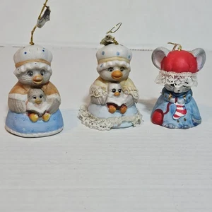 Vintage Jasco Lil' Chimers 3er Set Viech Glocke Ornamente Biskuit Taiwan Maus Ente - Bild 1 von 22