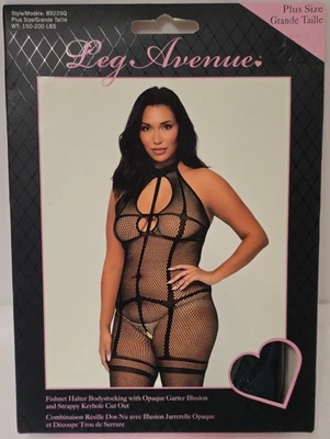FISHNET HALTER BODYSTOCKING with OPAQUE GARTER Plus Size by LEG AVENUE(89226Q) - Image 1 of 2
