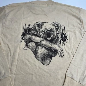 Vintage 80’s San Diego Zoo Koala Long Sleeve T-shirt XL Beige Wildlife Nature - Picture 1 of 6