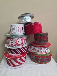 Großes Weihnachtsfeiertag Band und Drahtkante Stoff Dekoband Sortiment Posten - Bild 1 von 20