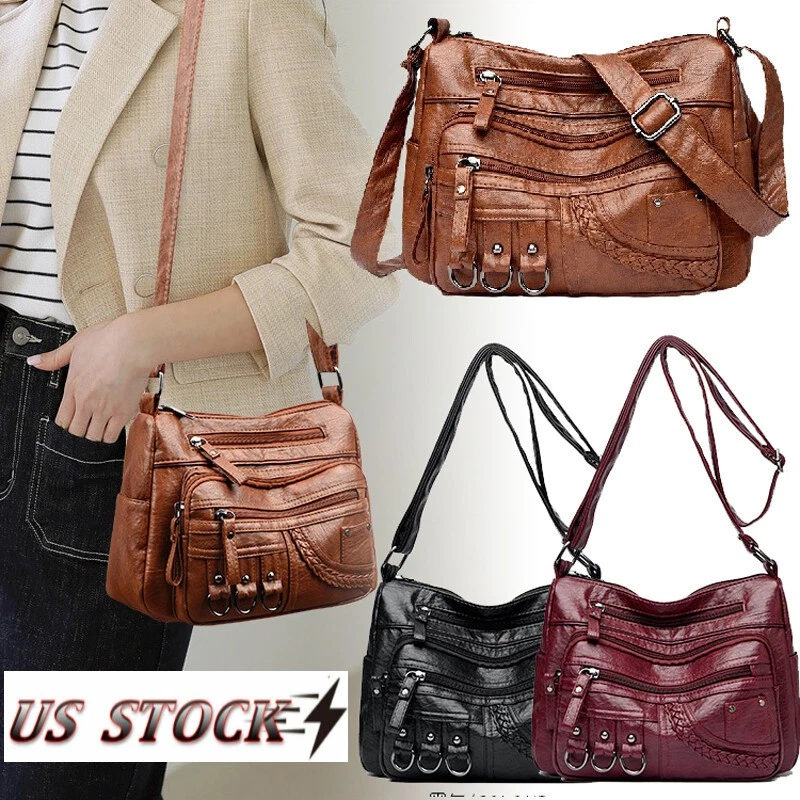 Soft Crossbody Shoulder Bag Purse Tote for Women PU Leather w/ Adjustable Strap - Image 1 of 4