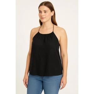 Old Navy Top Damen Gr. XL schwarz Tank Neckholder Perlen verstellbare Träger Leinen - Bild 1 von 9