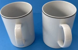 Crate & Barrel Bistro Mug Set Of 2 White With Gray Trim Coffee Tea Mugs - Picture 1 of 13