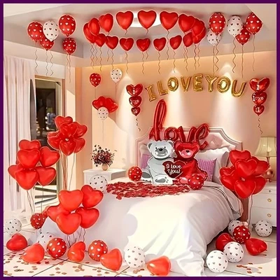 54pcs Love Balloon Set w/ Rose Petals & Teddy – Proposal, Wedding, Party Decor - Image 1 of 4