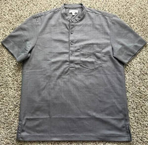Club Monaco Shirt Mens Medium Gray Short Sleeve Stand Band Collar NEW - Picture 1 of 7