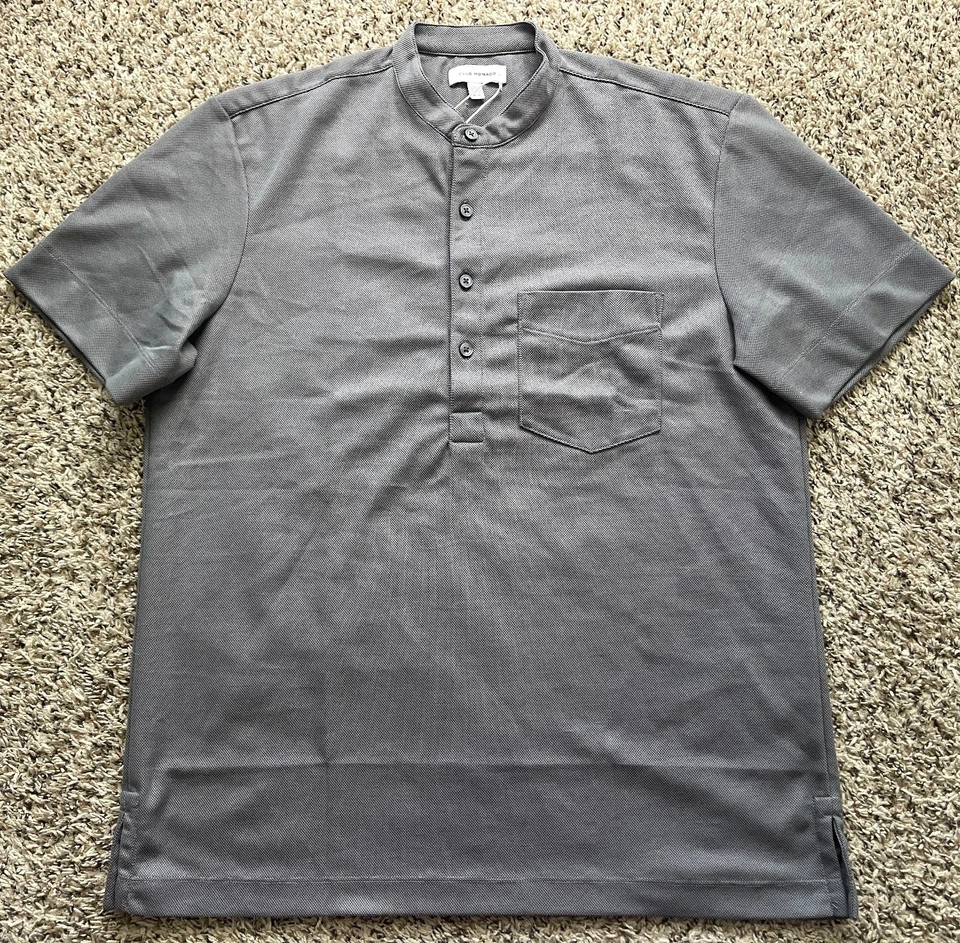 Club Monaco Shirt Mens Medium Gray Short Sleeve Stand Band Collar NEW - Image 1 of 4