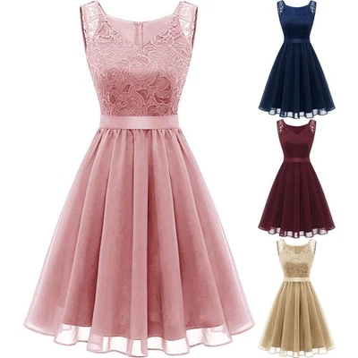 Ladies Vintage 50s Party Dress Lace Chiffon Wedding Bridesmaids Prom Cocktail uk - Image 1 of 4