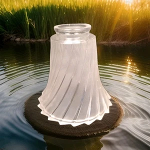 Victorian Art Deco Frosted Glass Bell Ribbed Swirl Lamp Shade 2.25" fit 5.5''H - Picture 1 of 4