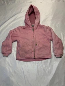 Carhartt Fleece Lined Hooded Canvas Kids Jacket Size XS (6) Pink Insulated - Picture 1 of 10