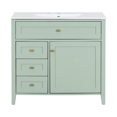 Tocador de baño 36" con fregadero, tocador independiente, estante de puerta, 4 cajones Foto 1 de 4