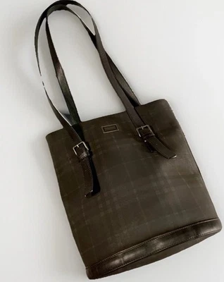 Authentic BURBERRY London Bucket Check Tote Bag Smoke Grey Made In Italy - Image 1 of 4