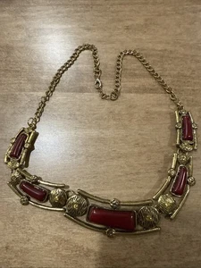 Collana brutalista vintage anni 70 fatta a mano ottone e smalto dichiarazione gioielli - Foto 1 di 7