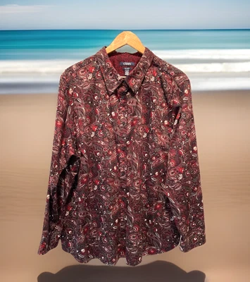 Camisa Chaps No Iron Paisley Abotonada LS Roja Negra 100% Algodón Damas 2X Foto 1 de 4