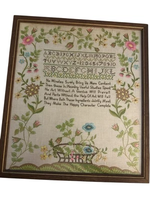 vintage fantastic alphabets embroidery sampler needlework embroidered  15x17 - Image 1 of 4