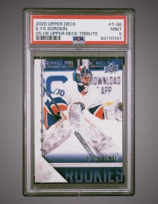 2020 Upper Deck Ilya Sorokin 05-06 Upper Deck Tribute Rookie PSA 9 POP 26 - Image 1 of 4